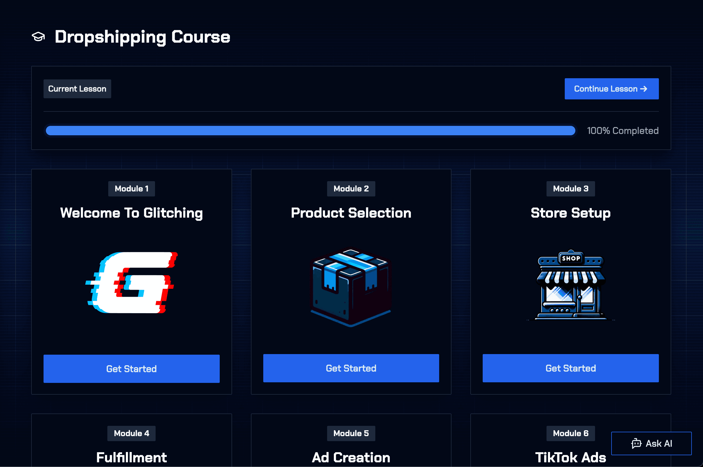 Glitching’s AI finding video ads for dropshipping products to sell on Shopify