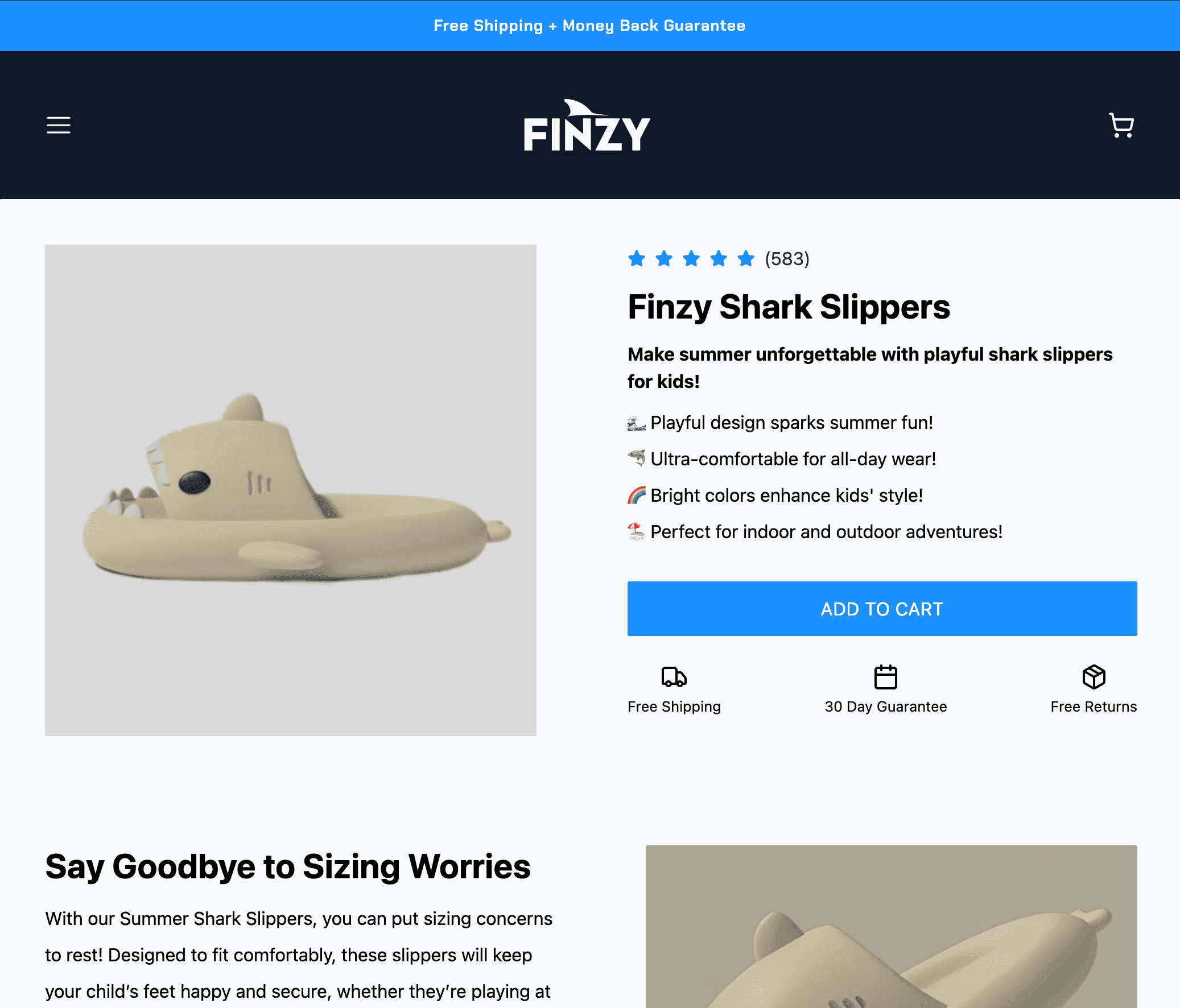 AI-generated Shopify product page by Glitching